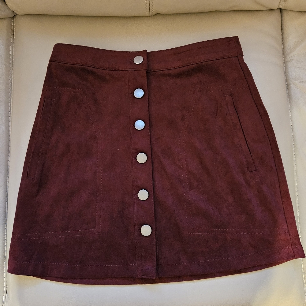Forever 21 Cranberry Suede Mini Skirt Small Burgundy Velvet Button Down Skirt
